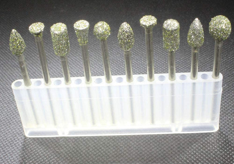 [Australia - AusPower] - Luo ke 10Pcs 46 Grit Diamond Burr Kit - Various Shape Diamond Mounted Burs Set for Dremel Rotary Tool 
