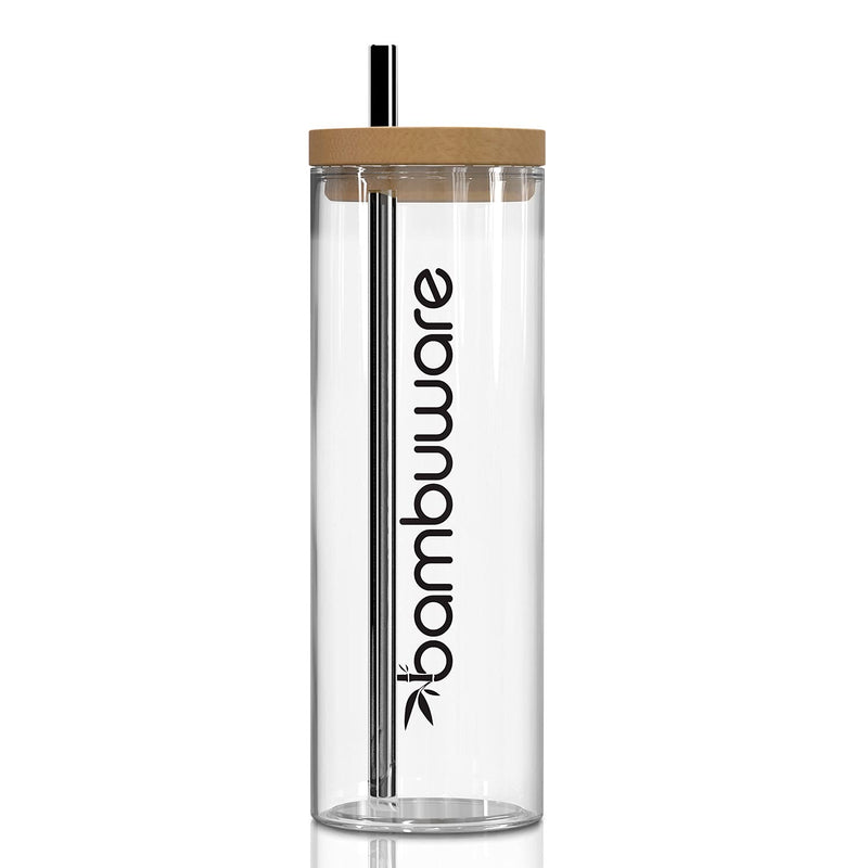 [Australia - AusPower] - Bambuware Reusable Boba Cups and Lids and Straw, 24oz Boba Cup with Bamboo Lid and Stainless Steel Straw, Smoothie and Iced Coffee Cup for Home and Travel, Dishwasher Safe Bubble Tea Cup 