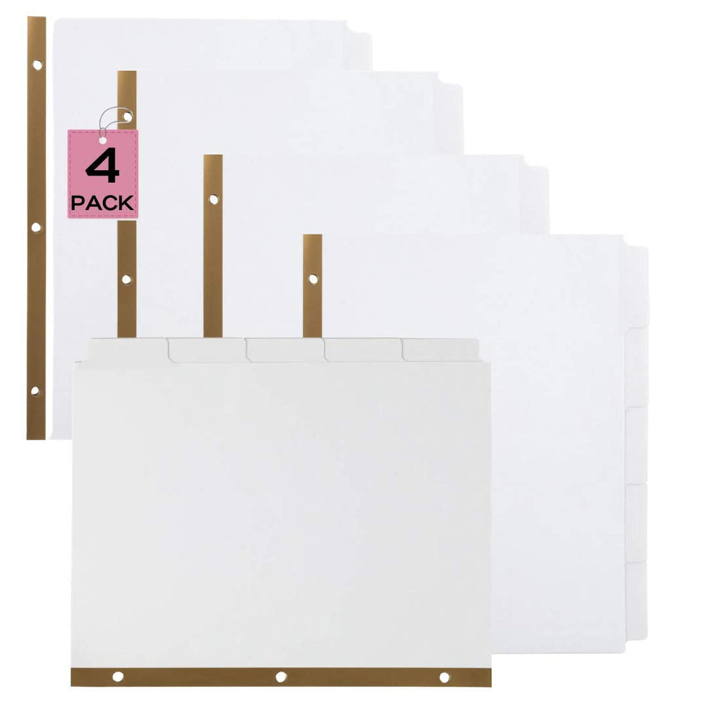 [Australia - AusPower] - 1InTheOffice 5 Binder Dividers, Paper Dividers with Tabs, 5-Tab Binder Dividers, Big Tab Write-On Blank Paper Dividers, 5-Tab, White, 4 Sets/Pack 