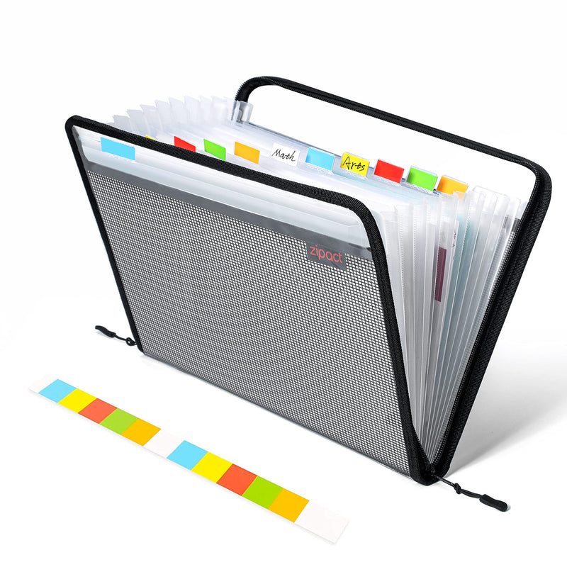 [Australia - AusPower] - KTRIO 13 Pocket Expanding File Folder with Colored Labels, Accordion File Organizer with Zipper Closure and Mesh Bags, Clear File Folder Document Binder, Letter Size A4 Paper Accordion File Folder 