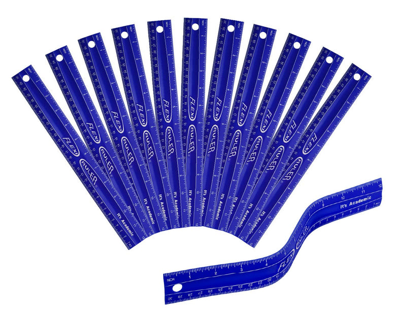 [Australia - AusPower] - It's Academic Flexi Rulers, 12-inch Flexible Non-Breakable Ruler, 12-Pack, Blue 