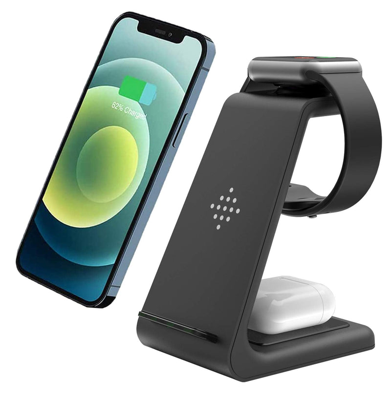 [Australia - AusPower] - Updated Wireless Charger, 3 in 1 Charging Station for iPhone 13/13 Pro 12/12 Pro/12 Pro Max/11/XR/X/8, Qi Fast Charging Stand Dock for iWatch Series SE/6/5/4/3/2 AirPods Pro/2/3, Samsung Galaxy Series Black 