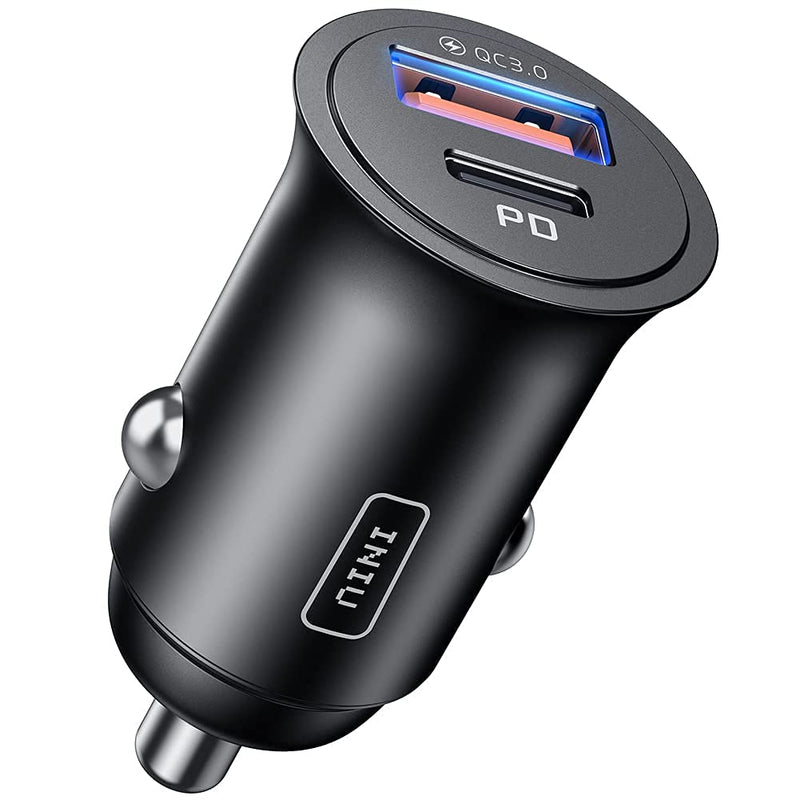 [Australia - AusPower] - Car Charger, INIU Dual Ports [USB C 30W+USB A 30W] 5A QC 3.0 PD Fast Charge Car Charger Adapter, All-Metal Mini USB C Car Charger for iPhone 13 12 Pro Max iPad Samsung S21 MacBook Airpods Tablets etc 