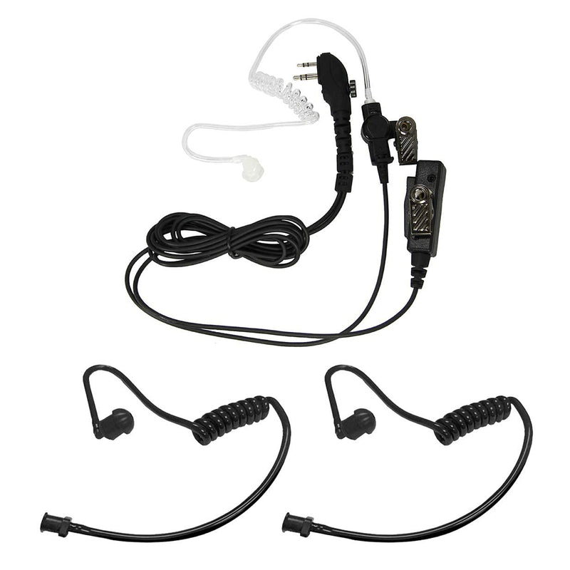 [Australia - AusPower] - MaximalPower Replacement Clear Coil Tube Earbud Headset & 2-Pack Black Twist-On Acoustic Tube for Two Way Radios 