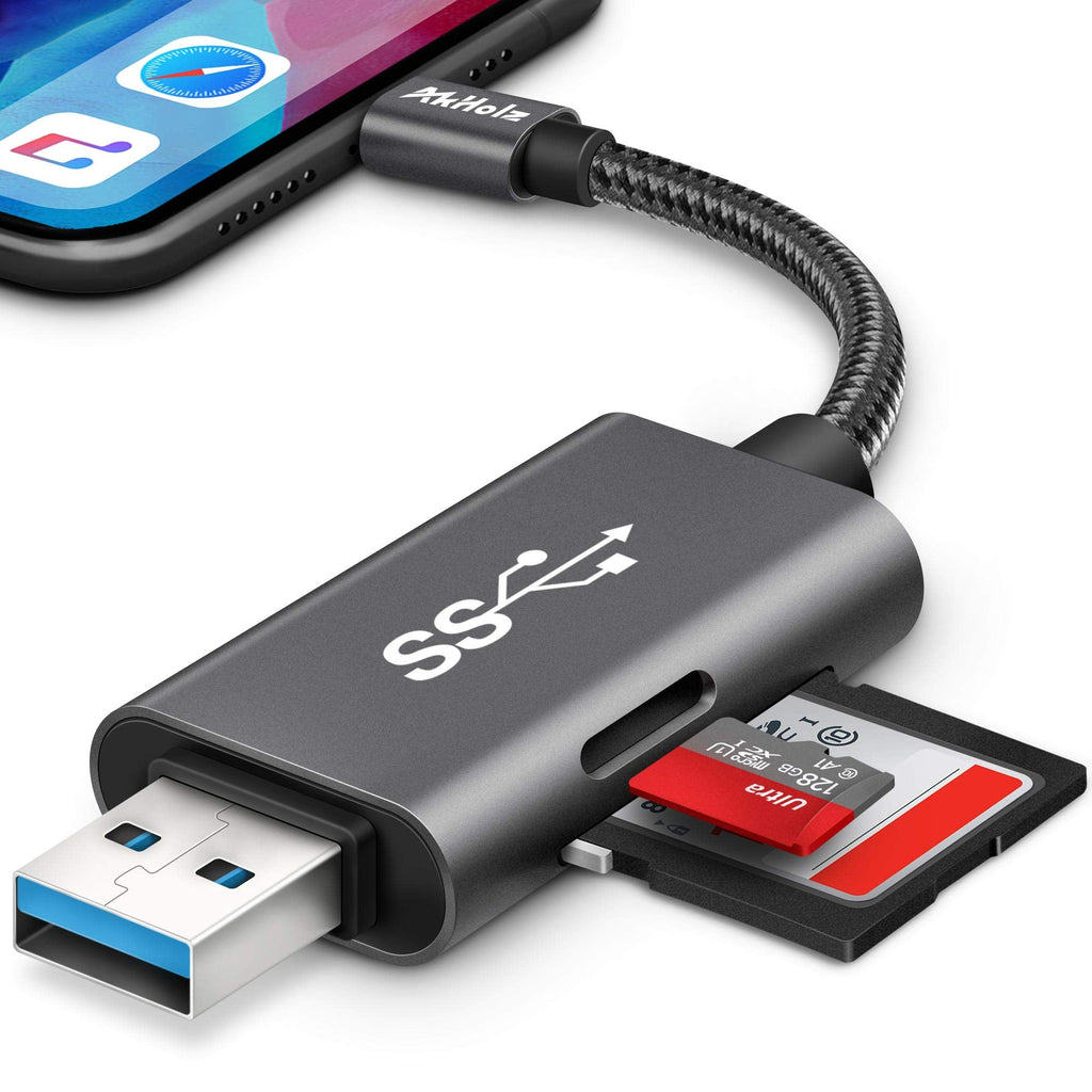 [Australia - AusPower] - SD Card Reader for iPhone iPad, AkHolz Camera Card Viewer SD Card Reader Adapter for SD Micro SD Card, USB3 SD Card Reader Compatible with iPhone, iPad, Desktop and Laptop 