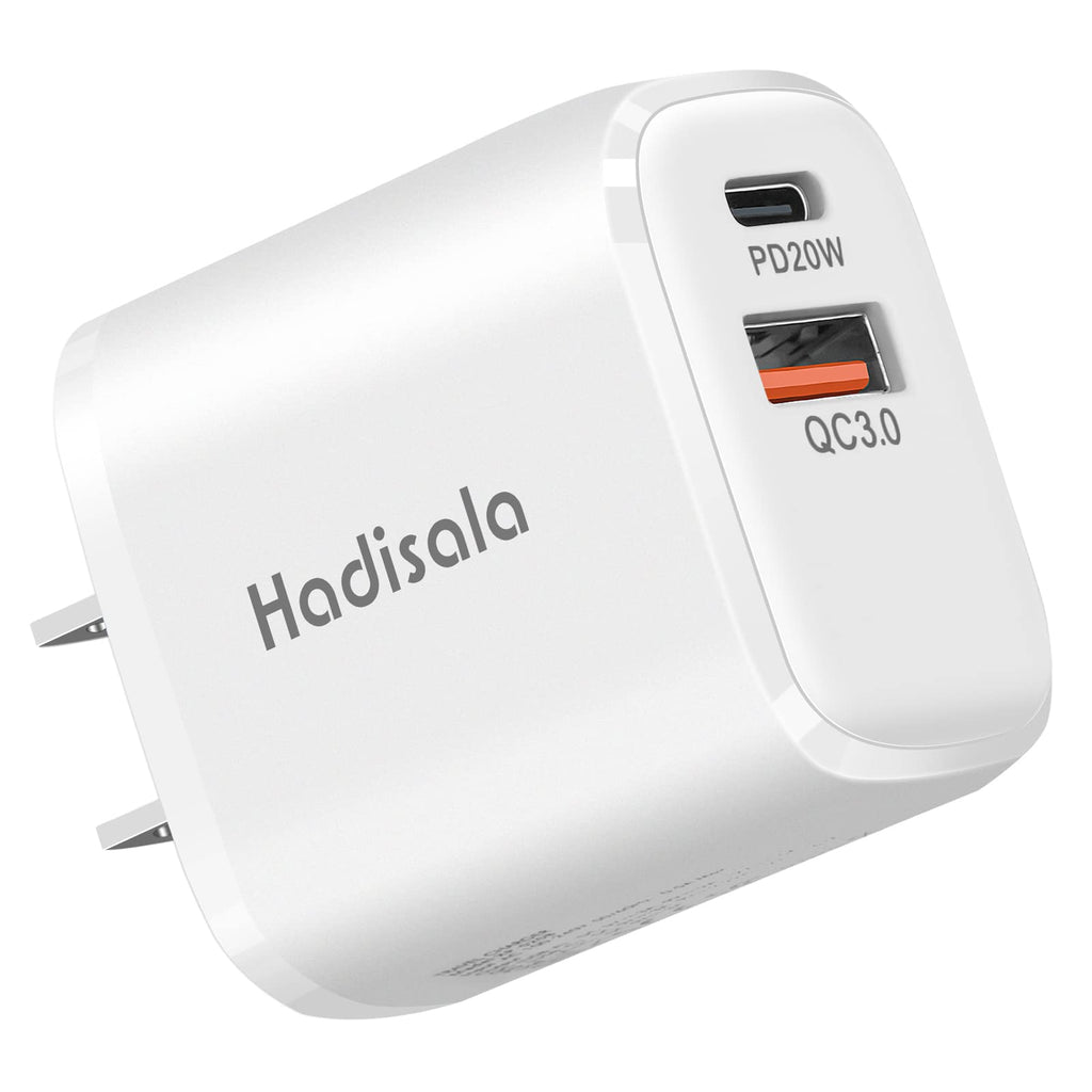 [Australia - AusPower] - USB C Fast Charger, Hadisala 20W Dual-Port PD USB C/QC 3.0 Wall Charger, Portable Travel Power Adapter Cell Phone Charger Compatible with iPhone 13/Mini/Pro Max, iPad Pro, AirPods Pro, Galaxy and More 