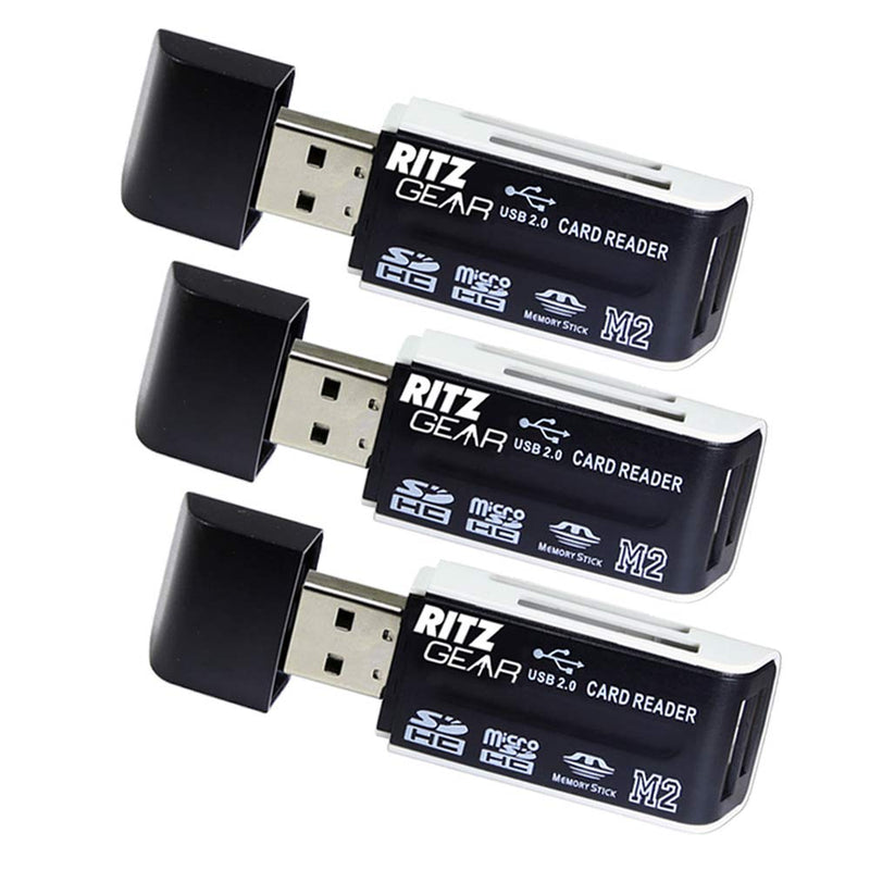 [Australia - AusPower] - Ritz Gear Dual USB SD Card Reader 4-in-1 SD Memory Card Reader USB 2.0 (3-Pack) 3 Pack 