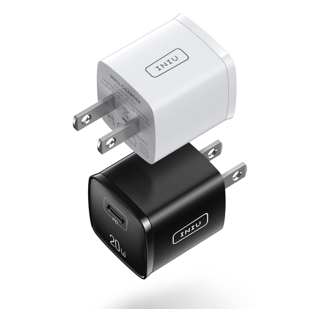 [Australia - AusPower] - 【2 Pack】 USB C Charger, INIU Smallest 20W PD Fast Charge Wall Charger, Quick Charge Power Adapter Plug Compatible with iPhone 13 12 Mini 11 Pro SE XR X 8 Samsung S20 Note 20 iPad AirPods Magsafe etc 