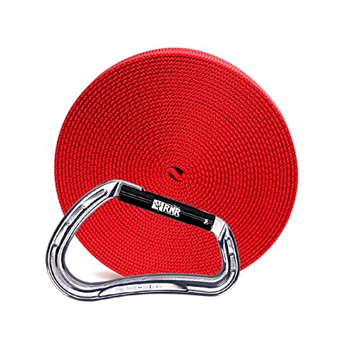 [Australia - AusPower] - Rock-N-Rescue 20-Foot Webbing and Carabiner Combo - Heavy-Duty Tubular Nylon, Made in USA, Rock Climbing, Firefighter, and Rescue Gear Red 