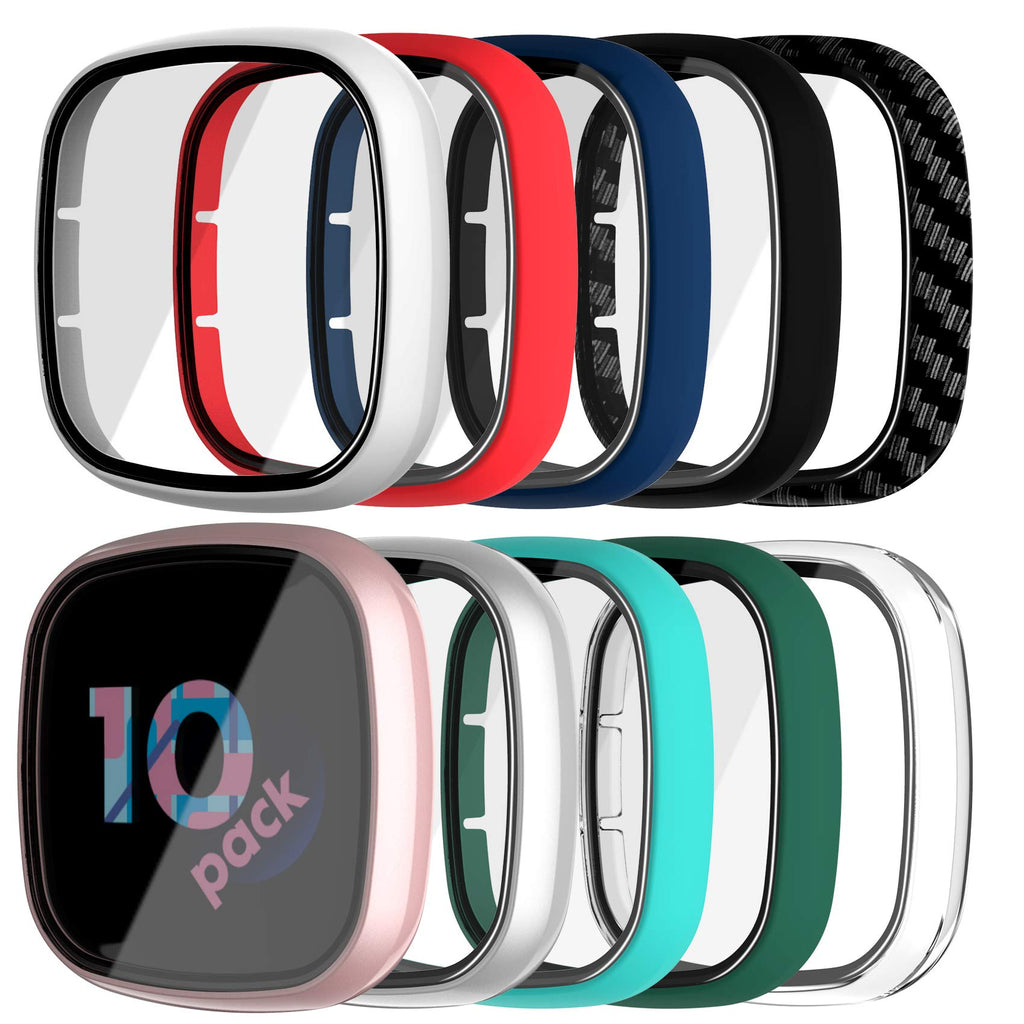 [Australia - AusPower] - KPYJA 10-Pack Tempered Glass Screen Protector with Hard PC Case Compatible with Fitbit Versa 3/Sense, All-Around Protective Screen Full Cover Bumper Compatible for Fitbit Sense/Versa 3 Smart Watch 
