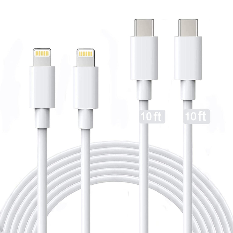[Australia - AusPower] - iPhone 12 Fast Charger Cable, Apple MFi Certified USB C to Lightning Cable-2Pack 10FT, Type C to Lightning Cable Cord, PD Fast Charger Cord Supports Power Delivery for iPhone 12 Pro/11 Pro Max/XS/XR 