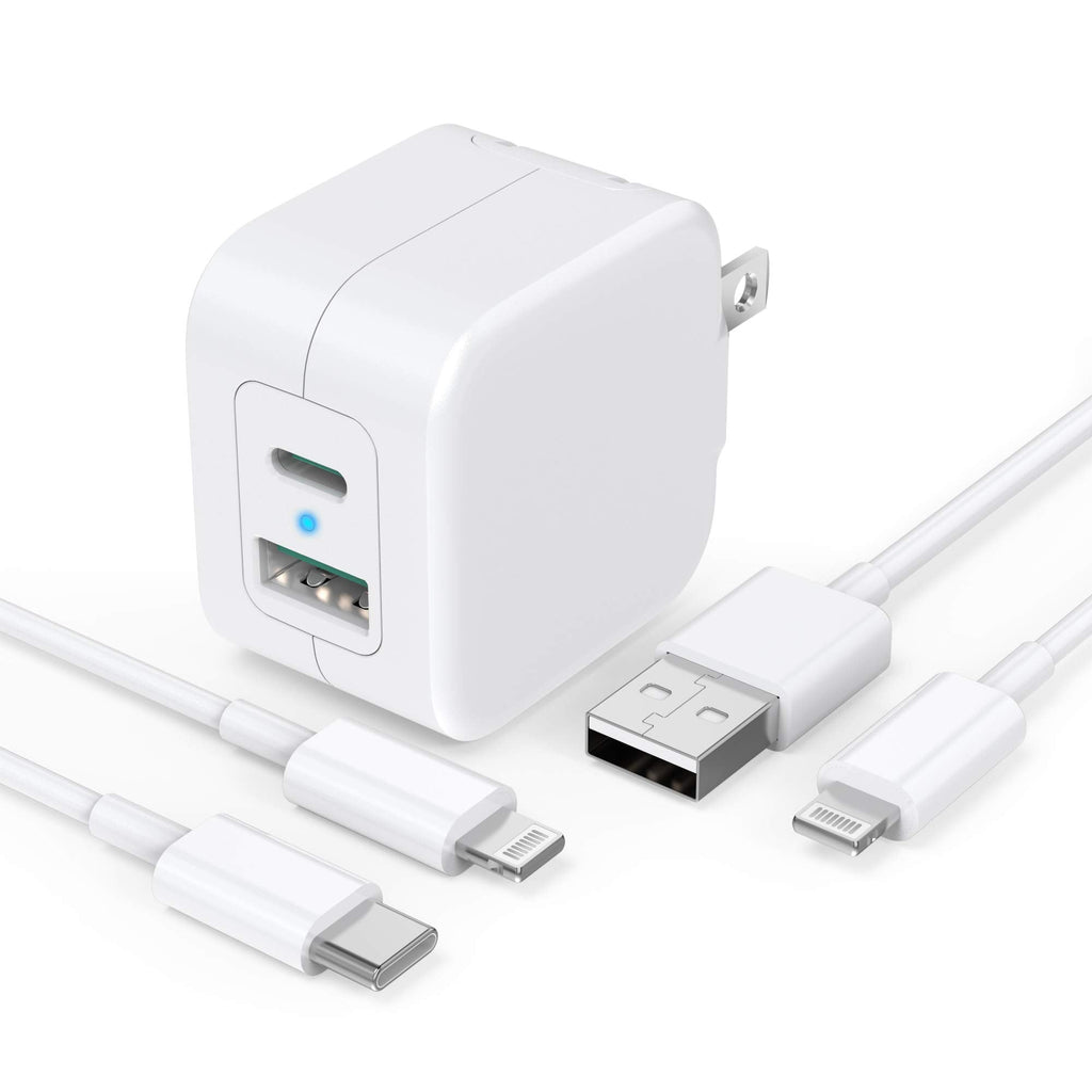 [Australia - AusPower] - [Apple MFi Certified] iPhone Fast Charger, GEONAV 20W Dual Port GaN Tech USB C Wall Charger Foldable Plug&2Pack 6FT Lightning Cable, PD/QC3.0 Type C Rapid Charge for iPhone 13/12/11/XS/X 8/SE/Airpods 