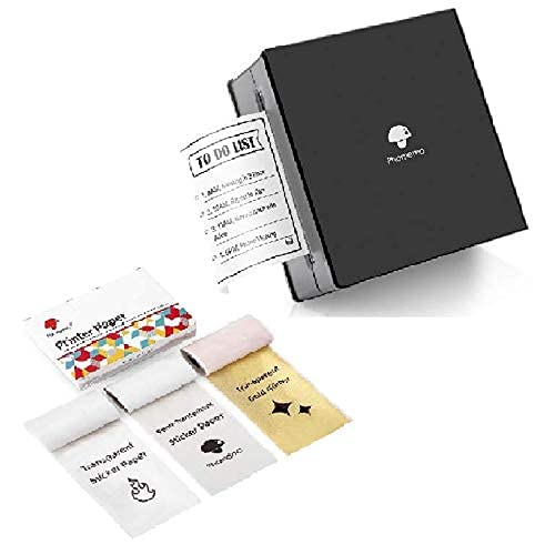 [Australia - AusPower] - Phomemo M02 Mini Bluetooth Label Maker with 1 Transparent/Semi-Transparent/Gold Glitter Sticker Paper, Black 