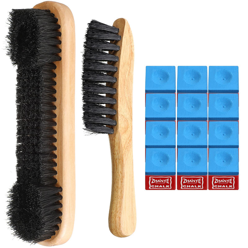 [Australia - AusPower] - Patelai 3 Set Billiards Pool Table and Rail Brush Including 12 Pieces Pool Cue Chalk Cubes Snooker Table Wooden Cleaning Brush Kit Table Billiards Accessories, 9 Inches (Beige) 