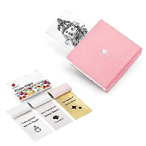 [Australia - AusPower] - Phomemo M02 Mini Bluetooth Label Maker with 1 Transparent/Semi-Transparent/Gold Glitter Sticker Paper, Pink 
