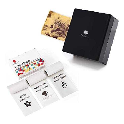 [Australia - AusPower] - Phomemo M02 Mini Bluetooth Label Maker with 1 White/Clear/Silver Glitter Sticker Paper, Black 