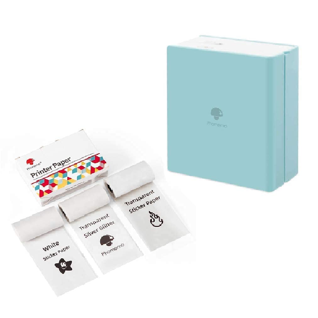 [Australia - AusPower] - Phomemo M02 Mini Bluetooth Label Maker with 1 White/Clear/Silver Glitter Sticker Paper 