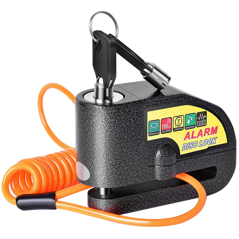 [Australia - AusPower] - Disc Brake Lock, Motorcycle Alarm Disc Lock Anti-Theft Security Lock Waterproof 110dB Alarm Sound with 5ft Reminder Cable Keys & Carry Pouch for Motorbike Bike Scooter Black 
