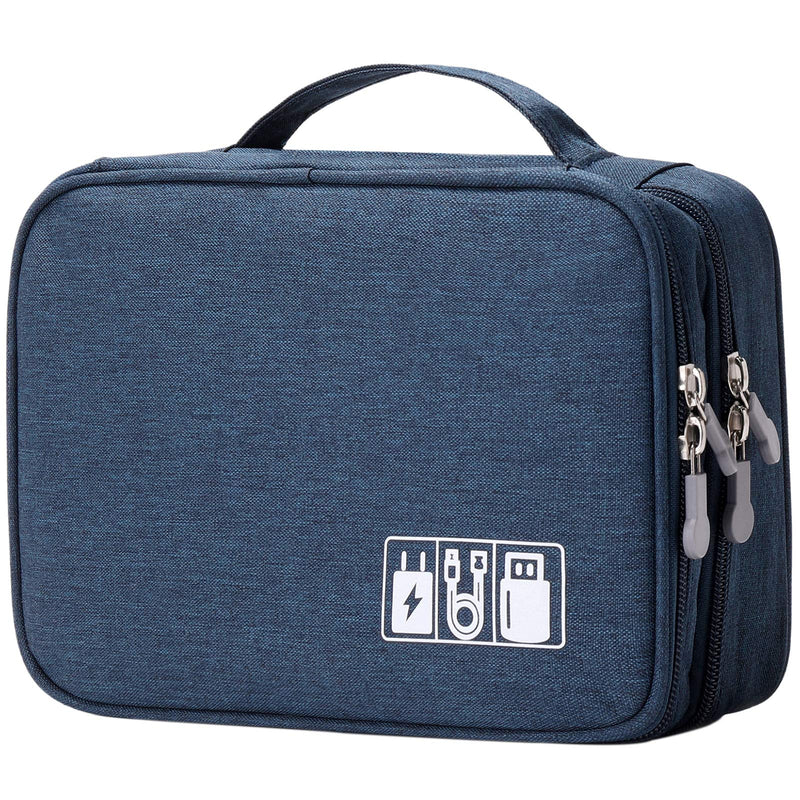[Australia - AusPower] - Travel Cable Organizer Bag, Electronic Accessories Case Portable Double Layer Cable Storage Bag for Cord,Phone,Charger, Flash Drive, Phone, SD Card,Personal Items - (Dark Blue) S Dark Blue 