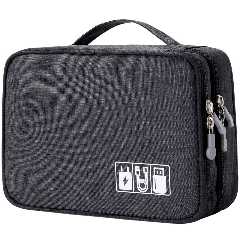 [Australia - AusPower] - Travel Cable Organizer Bag, Electronic Accessories Case Portable Double Layer Cable Storage Bag for Cord,Phone,Charger, Flash Drive, Phone, SD Card,Personal Items - (Black) S Black 