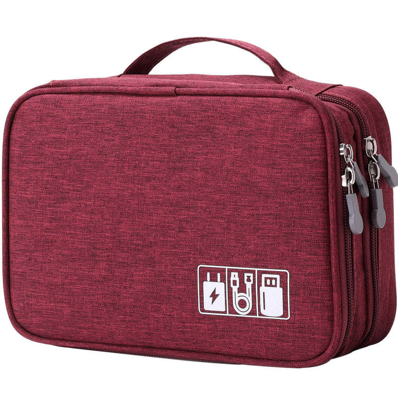 [Australia - AusPower] - Travel Cable Organizer Bag, Electronic Accessories Case Portable Double Layer Cable Storage Bag for Cord,Phone,Charger, Flash Drive, Phone, SD Card,Personal Items - (Red) S Red 