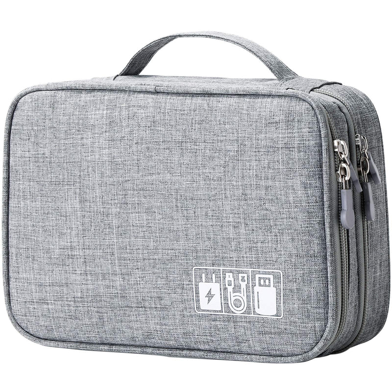 [Australia - AusPower] - Travel Cable Organizer Bag, Electronic Accessories Case Portable Double Layer Cable Storage Bag for Cord,Phone,Charger, Flash Drive, Phone, SD Card,Personal Items - (Grey) S Grey 