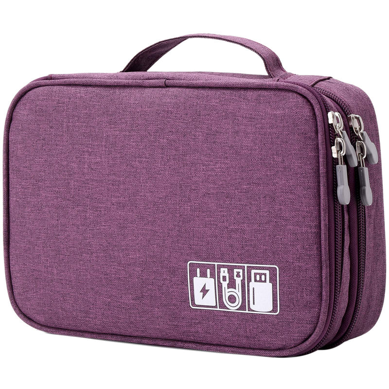 [Australia - AusPower] - Travel Cable Organizer Bag, Electronic Accessories Case Portable Double Layer Cable Storage Bag for Cord,Phone,Charger, Flash Drive, Phone, SD Card,Personal Items - (Purple) S Purple 