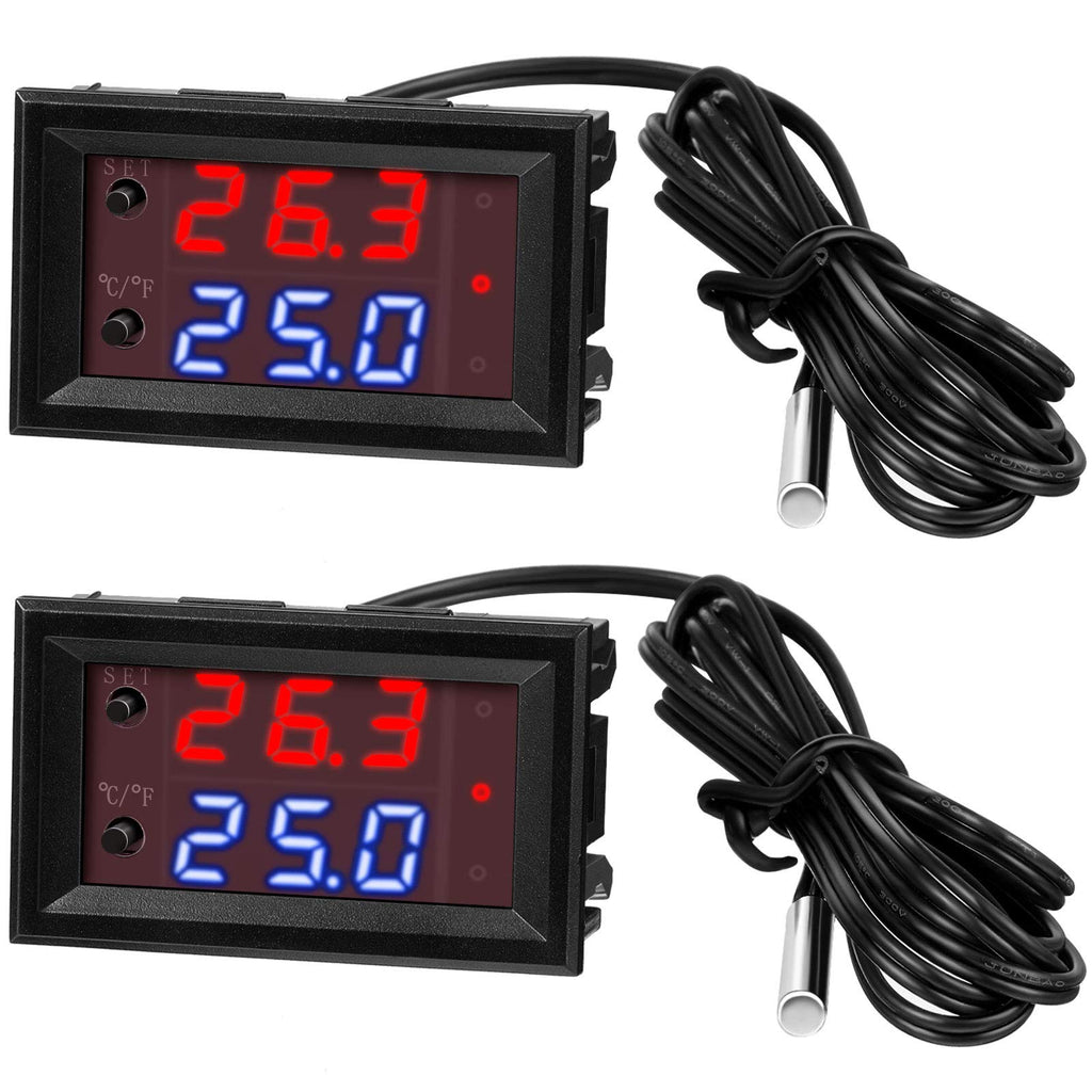 [Australia - AusPower] - DC 12V Electronic Temperature Controller Programmable -50 to 110 Degree Celsius Heating/ Cooling Thermostat Control Switch Module NTC Waterproof Sensor Probe Dual Color LED Display Monitor (2 Pieces) 2 