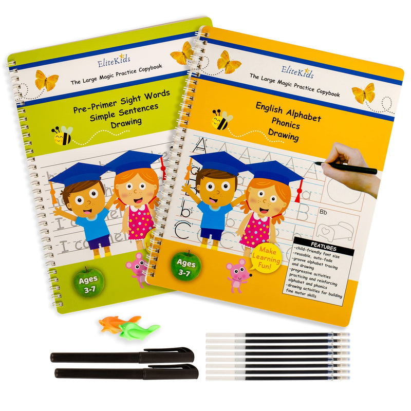 [Australia - AusPower] - Premium Edition 11x8.5 Inch EliteKids Large Magic Practice Copybook for Kids Alphabet + Sight Words 2-set, Kindergarten Magical Handwriting Workbooks, Tracing Letters for Kids Ages 3-5 Copy Book. ABC and Sight Words 2-Book Set 