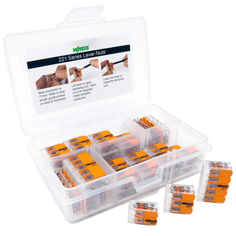 [Australia - AusPower] - WAGO 221 LEVER-NUTS 36pc Compact Splicing Wire Connector Assortment. Includes (16x) 221-412, (12x) 221-413, (8x) 221-415 