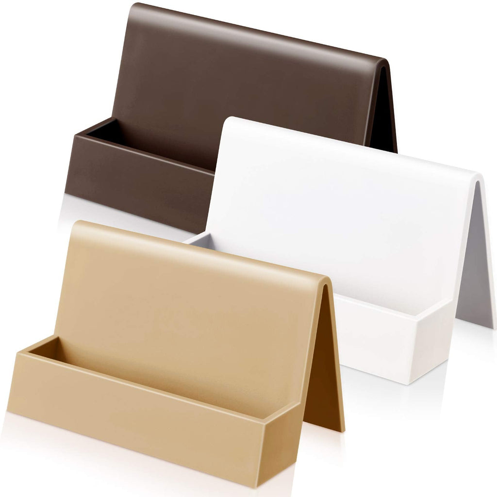 [Australia - AusPower] - 3 Pieces Business Card Holder for Desk Modern Plastic Name Card Case Display Stand Tabletop Business Card Rack for Women Men Office Supplies (White, Pink, Lake Blue) White, Khaki, Dark Brown 