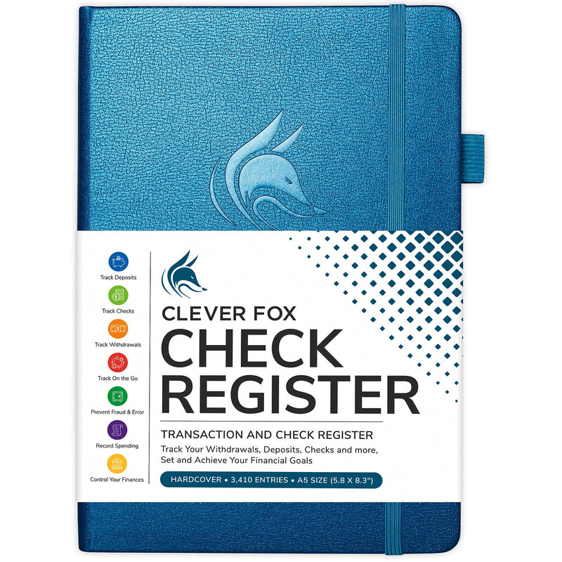 [Australia - AusPower] - Clever Fox Check Register – Deluxe Checkbook Log with Check & Transaction Registers, Bank Account Register Booklets for Personal and Work Use, A5 Hardcover - Mystic Blue A5 (5.8'' x 8.3'') 