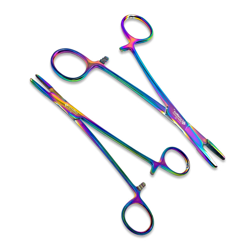 [Australia - AusPower] - Cynamed Set of 2 Olsen Hegar Needle Holder Driver with Multicolor/Rainbow Titanium Coating - Premium Quality - Hemostat with Scissors and Locking Mechanism (5.5in +6.5in) 5.5in+6.5in 