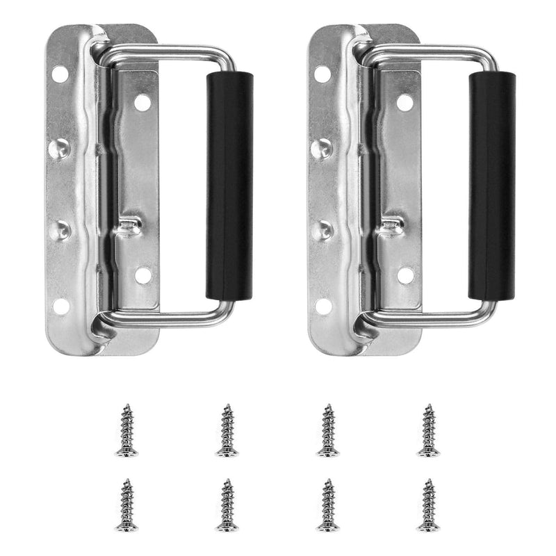 [Australia - AusPower] - QWORK Spring Loaded Case Handle with Rubber Grip, 2 Pack, Thickened 2mm, Surface Mount, 304 Stainless Steel, for Case Cabinet Garage 