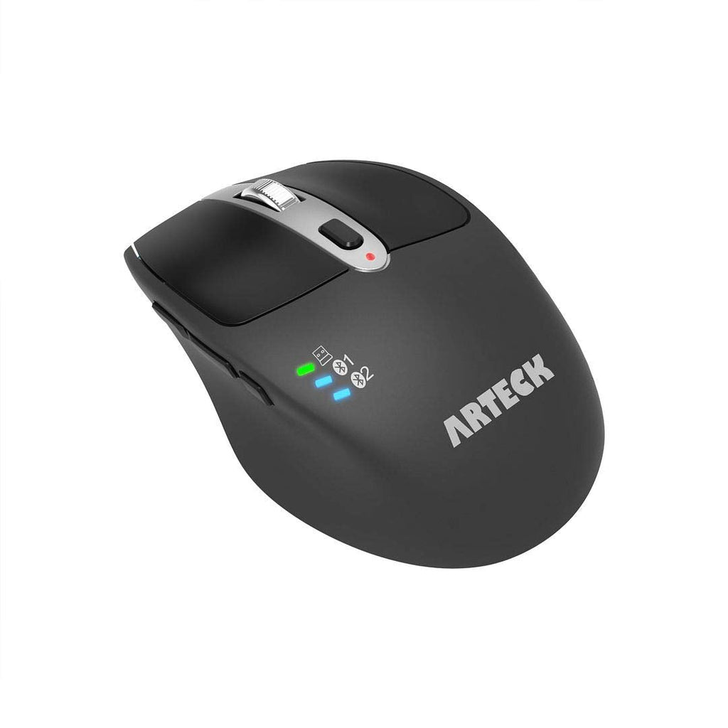 [Australia - AusPower] - Arteck Multi-Device Wireless Bluetooth Mouse with Nano USB Receiver Ergonomic Right Hand Silent Clicking for Computer Desktop PC Laptop Mac iPad and Windows 10/8 iPad OS Build in Rechargeable Battery Black 