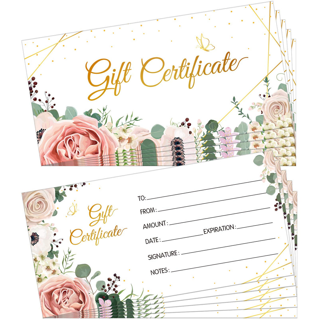 [Australia - AusPower] - 100 Pieces Blank Present Certificate for Business Double-Sided Floral Gold Foil Customer Client Paper Voucher Cards for Birthday, Salon, Spa, Restaurants, Work Business Present Card, 4.8 x 2.4 Inch 