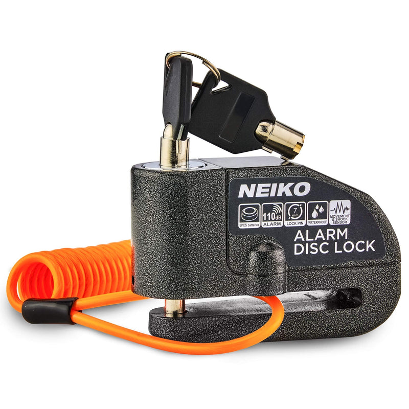 [Australia - AusPower] - NEIKO 52908A Motorcycle Wheel Disc Brake Lock with Alarm | Up to 110db Sound Alarm | Anti-Theft Motion Sensor Security | Universal Brake Rotors Padlock for Motorcycles, Bicycles, Scooters, and More 