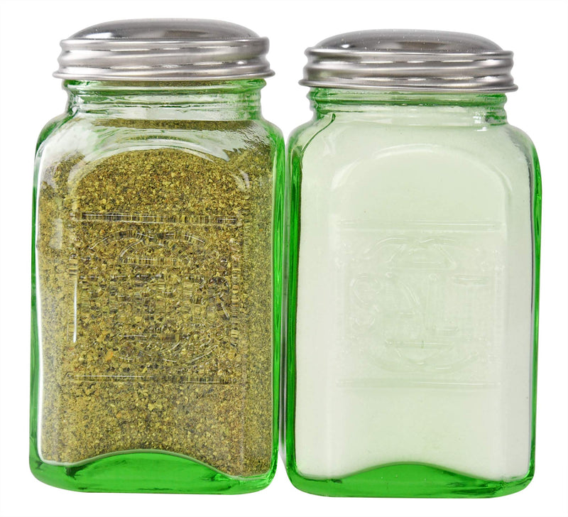 [Australia - AusPower] - HOME-X Old-Fashioned Glass Salt and Pepper Shakers, Green 2 ½” D x 4 ¾” H 