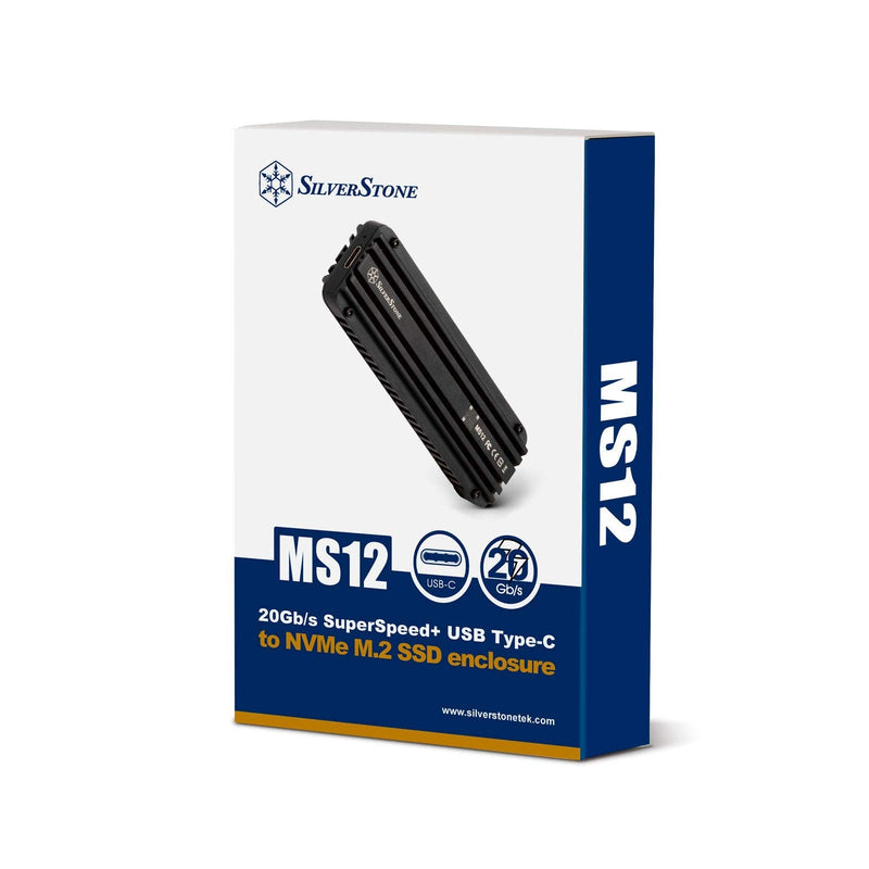 [Australia - AusPower] - Silverstone MS12, 20Gbps SuperSpeed+ USB 3.2 Gen 2x2 Type-C to NVMe M.2 SSD Enclosure, Aluminum, Black, SST-MS12 