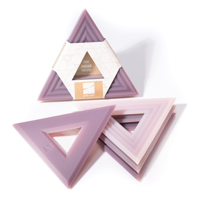 [Australia - AusPower] - Set of 3 Potholders (Plum Medley) Degrē Trivets by LINE+ARC. Potholder, 10mm Thick & Heat Resistant to 500F. 100% Food-Grade Silicone, Dishwasher Safe, Stain-Resistant. Modern Geometric Mid Century 