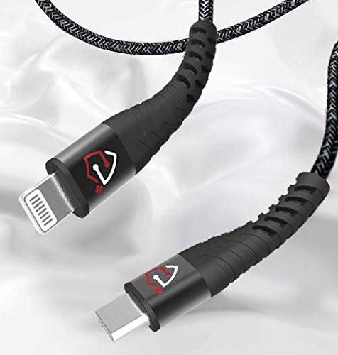 [Australia - AusPower] - [MFi-Certified] Lightning to USB-C Cable 10 Ft. Long 18W Ultra-Fast Charging 480 Mbps Data Transfer Cable (Black and Grey) Black 