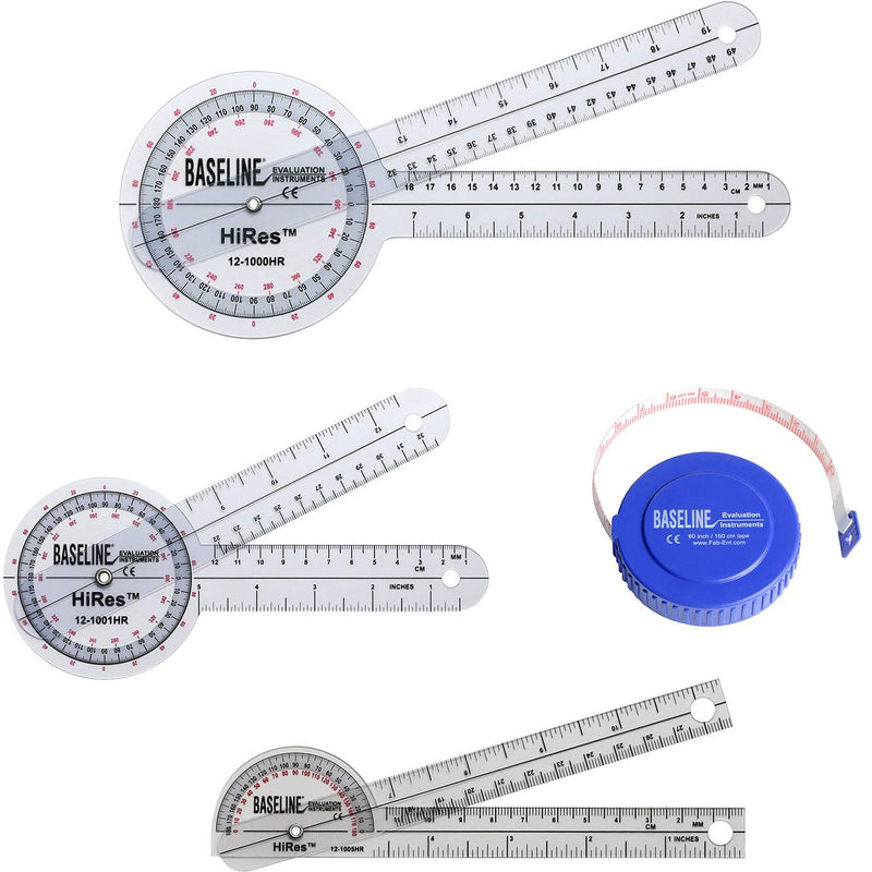 [Australia - AusPower] - Baseline Hi-Res Measuring Set (1 ea: 8", 12" 360 Goniometer, 6" Pocket Goniometer, 60" Tape), Clear 