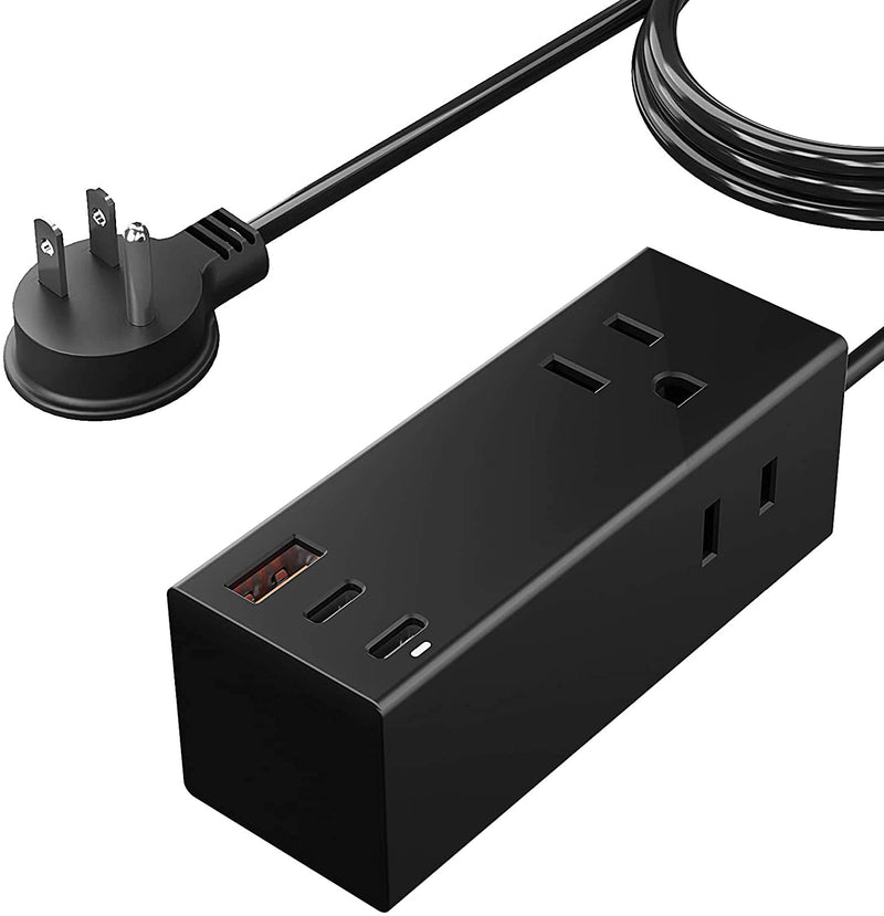 [Australia - AusPower] - 65W USB-C Power Strip Charger by Ceptics Small & Compact Quick Charge 3.0 PD Power Delivery 2 USA Socket - USB + Dual USB-C - 3 Ports - GAN TECH Powerful - Fast QC & PD - SWaDapt Attachments - Travel Black W/ Cord 