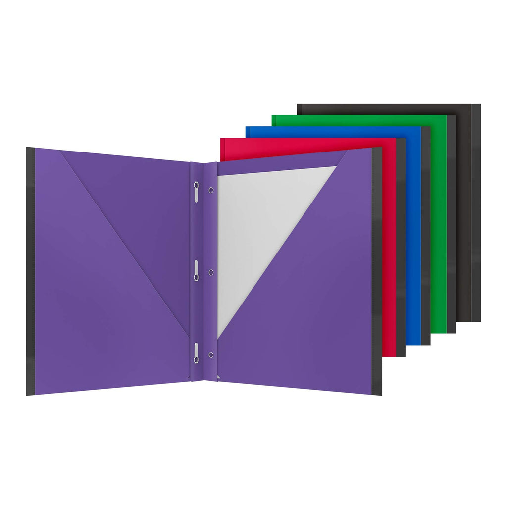 [Australia - AusPower] - Oxford 2 Pocket Folders with Prongs, Sturdy Plastic Portfolios, Anti-Tear Edges, Letter Size, Purple, Red, Blue, Green, Black, 5 Pack (89117) 
