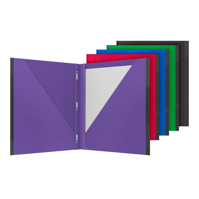 [Australia - AusPower] - Oxford 2 Pocket Folders with Prongs, Sturdy Plastic Portfolios, Anti-Tear Edges, Letter Size, Purple, Red, Blue, Green, Black, 5 Pack (89117) 