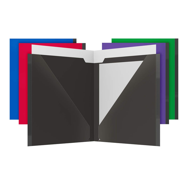 [Australia - AusPower] - Oxford 2 Pocket Folders, Extra Pocket Fits 11x17 Papers, Sturdy Plastic, Anti-Tear Edges, Letter Size, Black, Red, Blue, Purple, Green, 5 Pack (89119) 