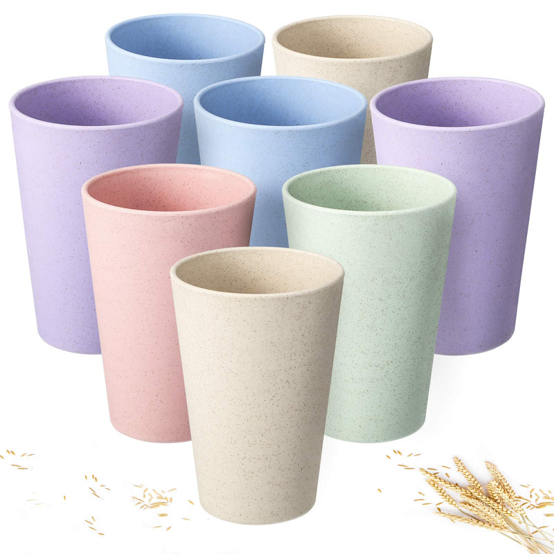 [Australia - AusPower] - 8 Pieces Colorful Wheat Drinking Cups Unbreakable Reusable Drinking Cup Stackable Biodegradable Healthy Tumbler Water Coffee Milk Tea Cups for Home Kitchen Parties Camping Supply (19 oz) (16 oz) 8 Count (Pack of 1) 