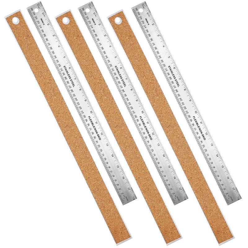 [Australia - AusPower] - 3 Pieces Stainless Steel Cork Back Rulers Metal Ruler Set Non Slip Straight Edge Cork Base Rulers with Inch and Metric Graduations for School Office Engineering Woodworking (18 Inches) 18 Inches 