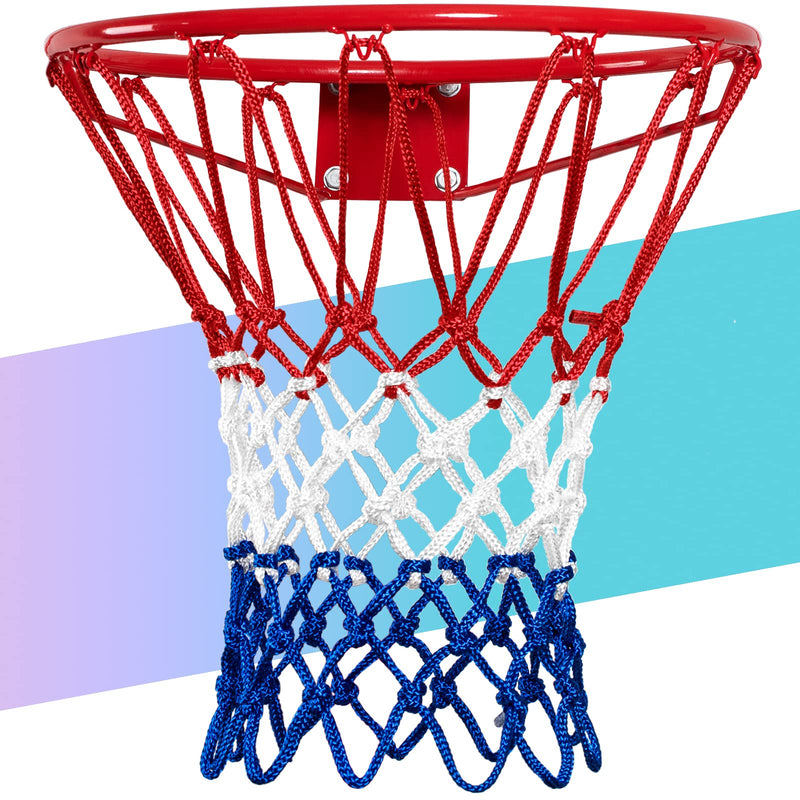 [Australia - AusPower] - NEIJIANG Basketball Net Outdoor, 2022 Upgrade Thick Professional Basketball Net Replacement Heavy Duty, All Weather Anti Whip Color Never Fade -12 Loops (Red White Blue) 