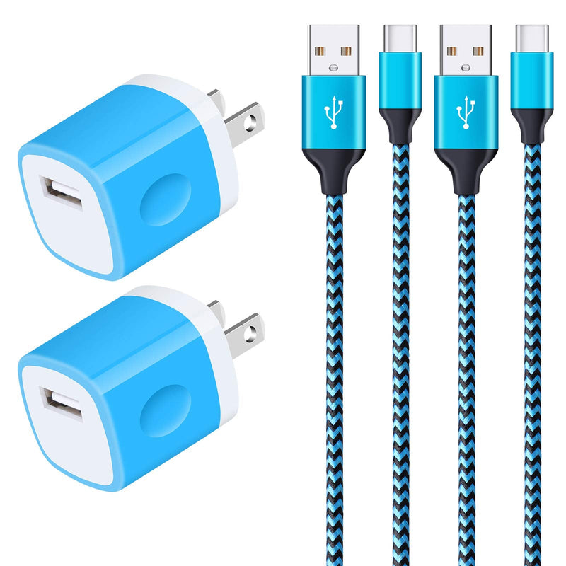 [Australia - AusPower] - USB Type C Charging Cable Cord with Wall Charger Adapter Cube Block Box for Moto G Stylus/Play/Power (2021),G10,G30,G 5G Plus,G9 Plus,Razr 5G,Pixel 5/4/3 5g,Samsung Galaxy S22/S21/S20 Note21/20/10 A52 B 4 in 1 Wall Charger+ Cable（Blue） 